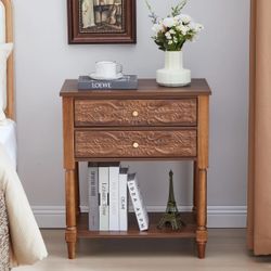 Walnut Brown  2 Drawer Farmhouse Nightstand