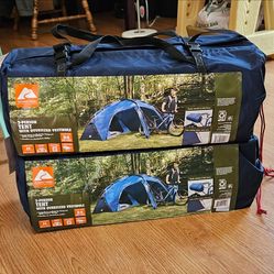 NEW Ozark  Trail 2 Person TENT With Oversized Vestibule.
86.6 in W x 141.7 in D x 65 in H (219.9 cm x 359.9 cm x 165.1 cm).