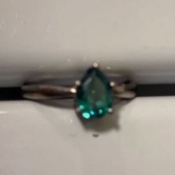 .925 Silver Ring With Costume Emerald Size 8.5
