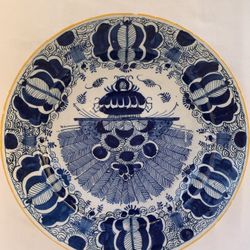 18th Century Dutch Delft Plate Pottery, Blue & White Neoclassical Collectors Plate Delftware Dish