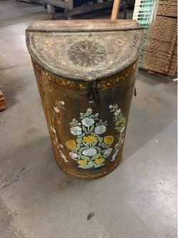 Antique Hand Painted Coal Scuttle Bin