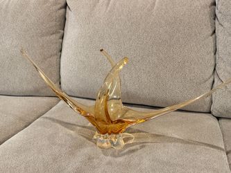 CHALET CANADA AMBER GLASS FREE FORM ART CENTER PIECE AMBER COLOR