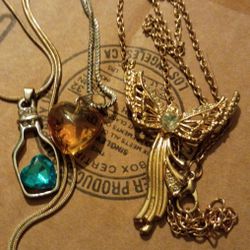 3 Necklaces 1with Bottles Charm 1with Angel 1with Heart Pendant In Perfect Condition 