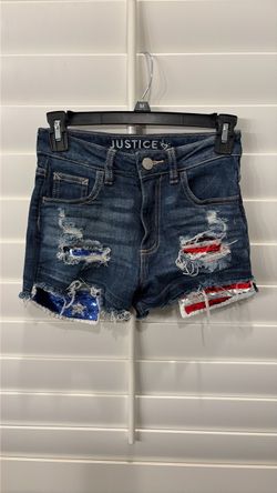 Justice Girls Distressed Denim Shorts with Sequin Patches