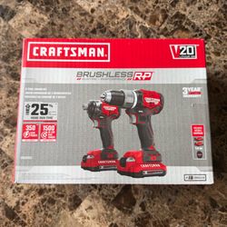 NEW Craftsman V20 Brushless RP 20V Drill & Impact Driver Combo Kit 2 Batteries/Bag