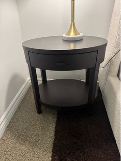 2 Crate and Barrel  Oval Espresso Wood Nightstands (2) with Drawer