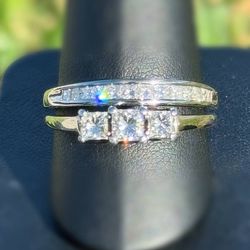 14k White Gold 2.02 CTW Princess Cut Diamond Engagement & Wedding Ring 11 size