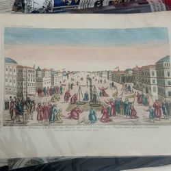 18th Century French Colored Lithograph 13x20 Re: Mogul Weight Festival