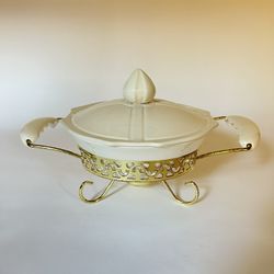 Mid Century Serving Dish With Holder Stand Hot Plate