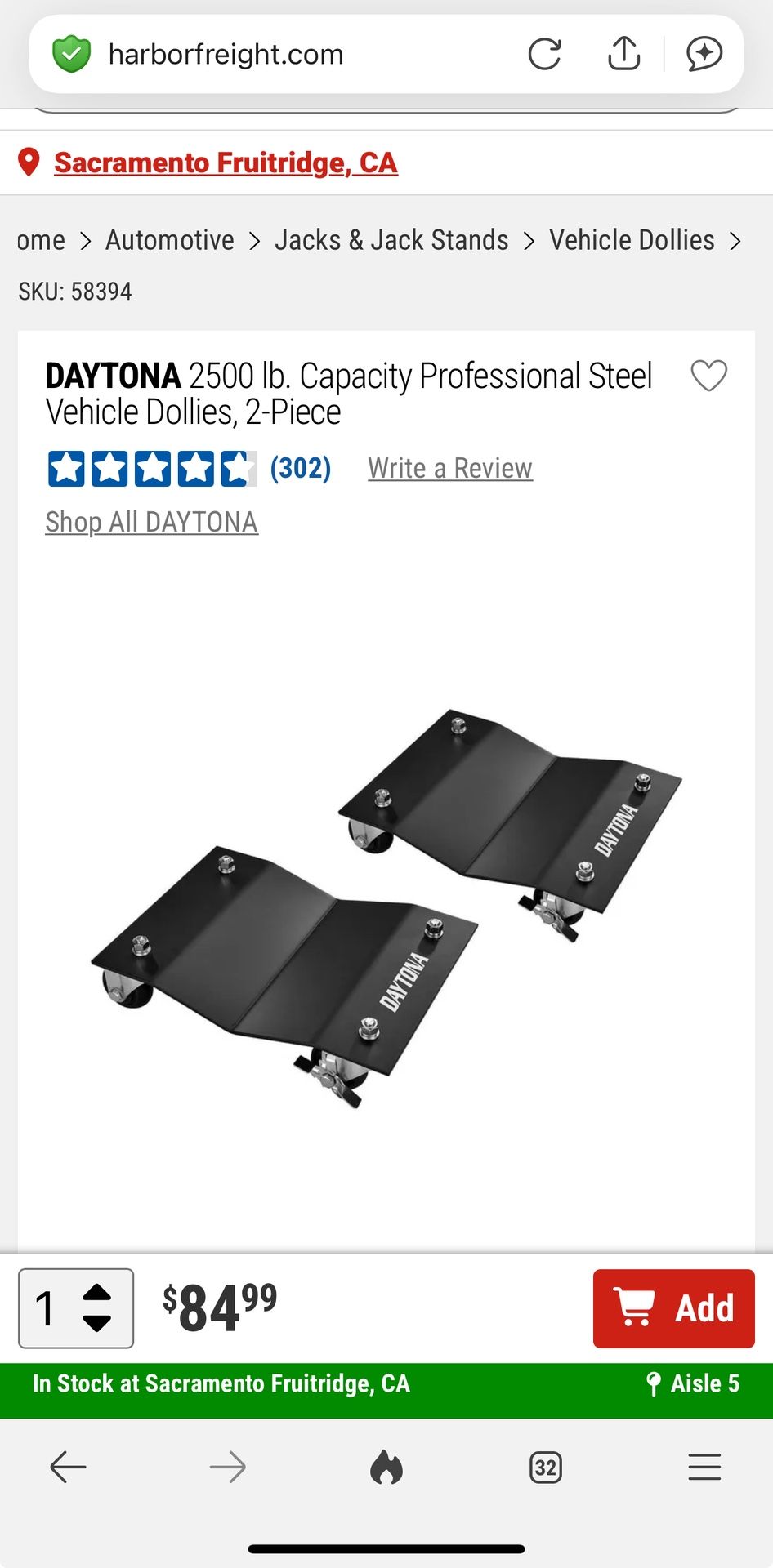 DAYTONA 2500 lb. Capacity Professional Steel Vehicle Dollies