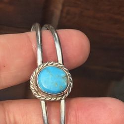 Sterling Silver Cuff Bracelet With Medium Size High Quality Turquoise 