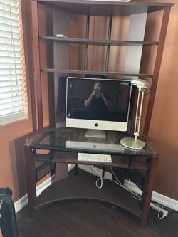 Dark wood metal corner desk