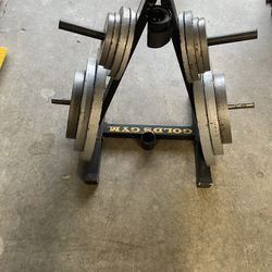 Steel Weight Lifting Plates And Weight Tree 