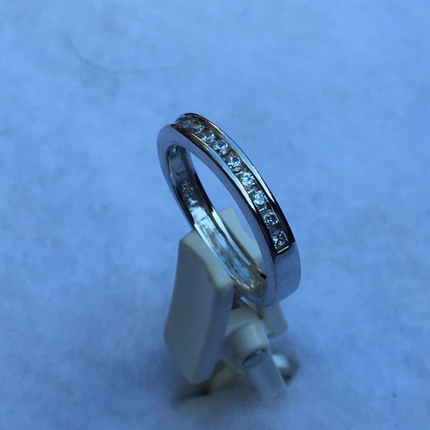 Sterling Silver Ring With Row of Cubic Zirconia Accents, Size 9 1/4