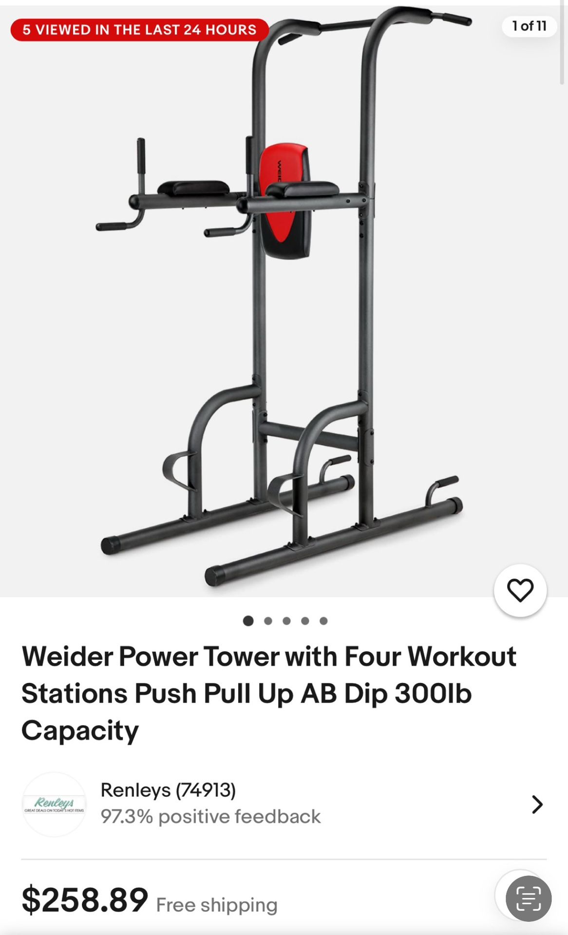 Weider Power Tower with Four Workout Stations Push Pull Up AB Dip 300lb Capacity