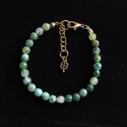 Faceted Irish Moss Agate Crystal Bronze Luck Charm Bracelet Handmade by Master Energy Healer Peace Wealth Success Luck