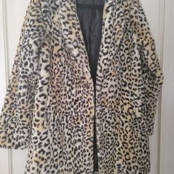 Faux Leopard Coat, Oversized Medium