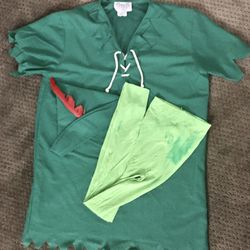 NWOT Peter Pan green costume Sz M - 3pc. Long shirt, hat w/red feather + green tights