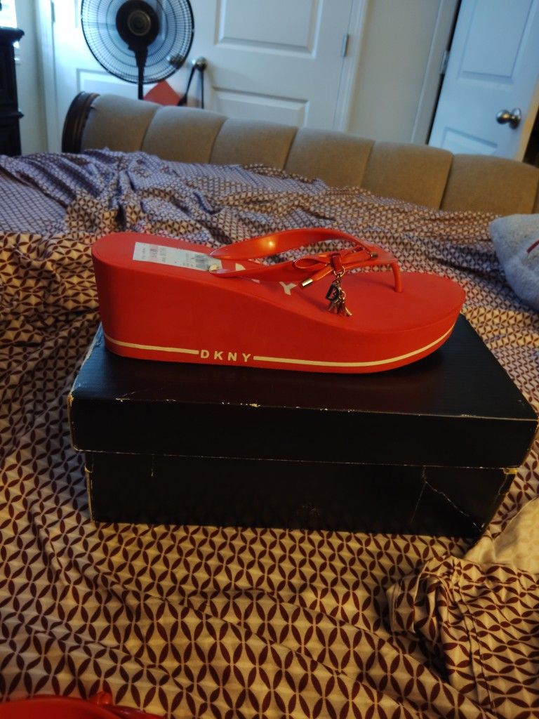 DKNY Wedge Flip Flops