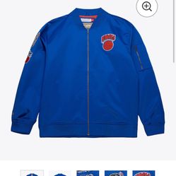 (Mitchell & Ness) Men's Blue New York Knicks Lightweight Satin Vintage Logo Full-Zip Bomber Jacket