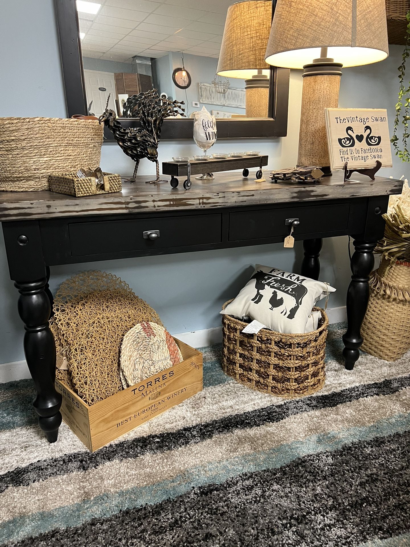 Refinished Farmhouse Style Sofa Table/ Console Table