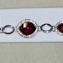NEW Rhinestone Border Fancy Leaf Red Jewels Bracelet - Made with Swarovski®
