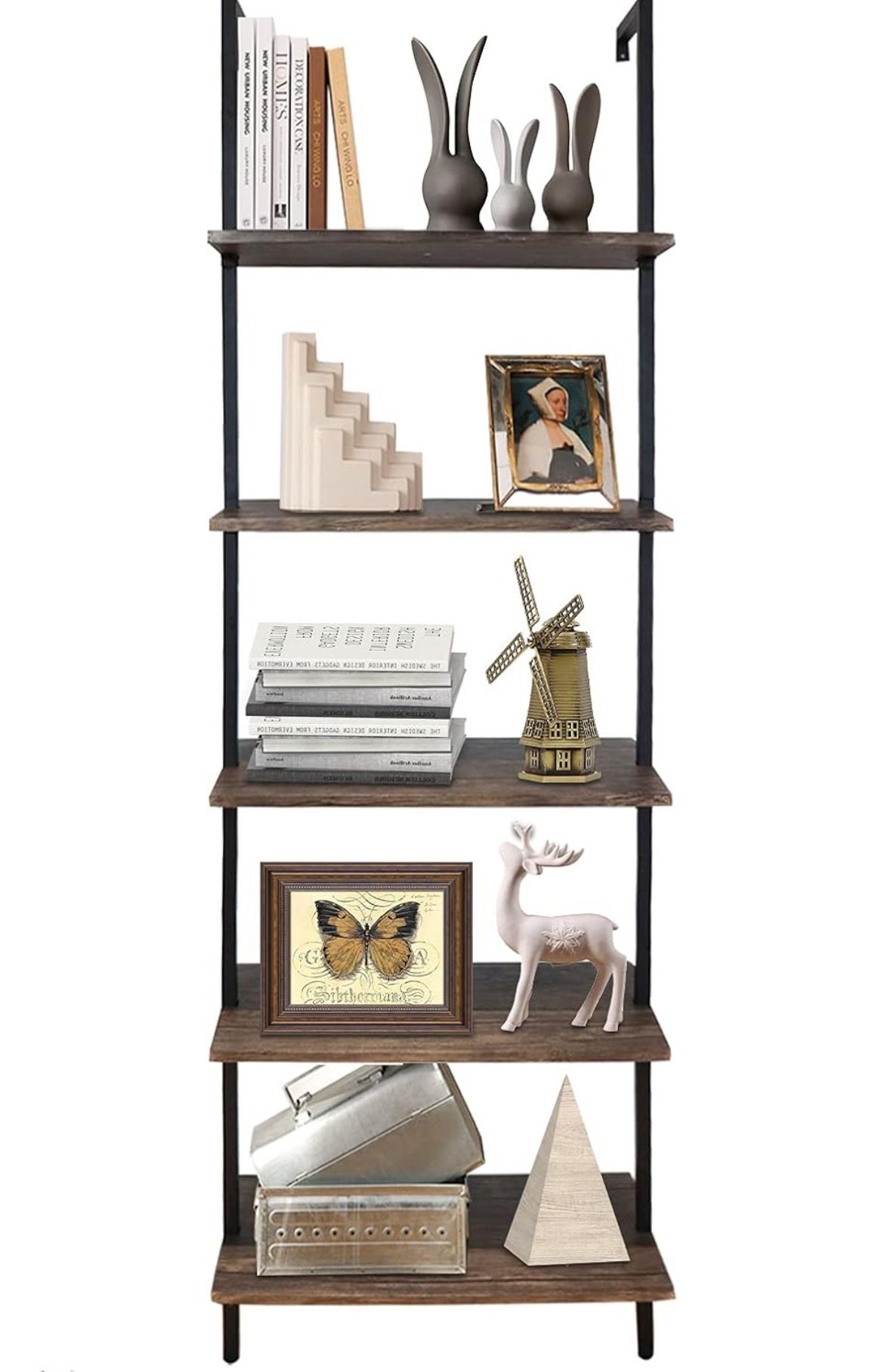 aboxoo Ladder Shelf Open Bookshelf 5-tier Wood Wall-mounted Bookcase Storage