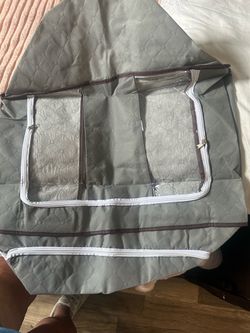 Gray Quilted Fabric Storage Bag with Zipper