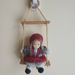 Vintage Girl On Wooden Swing Ornament.