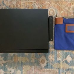 Vintage Blue Locking Zipper Pouch with Key and Black Metal Storage Case / Drawer Box