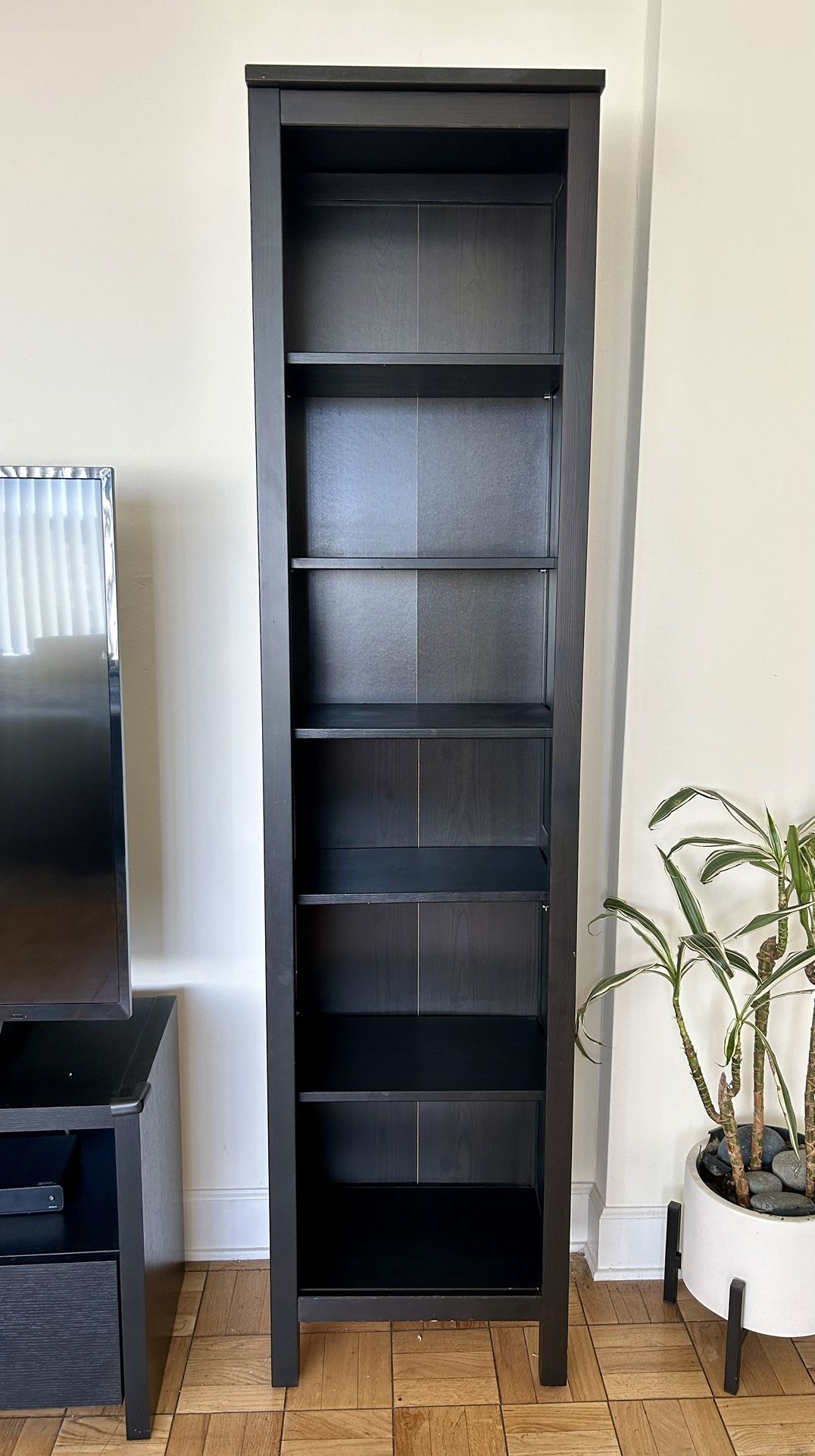 2 IKEA Hemnes Tall Bookshelves. Black-brown