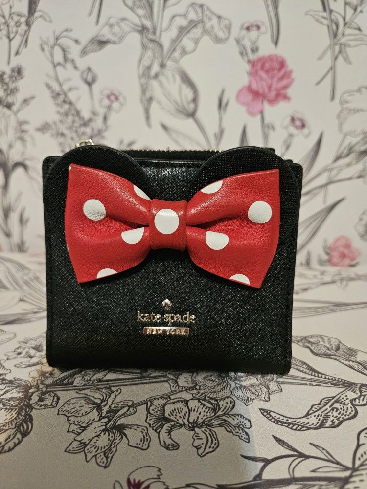 Kate Spade New York Small Disney Saffiano Black Leather Snap Trifold Wallet
