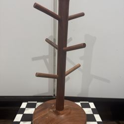 Hearth and Hand Magnolia Wood Mug Holder Stand Tree 6 Pegs for Mugs 15" X 7"