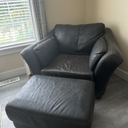 Large Leather Club Chair And Ottoman 