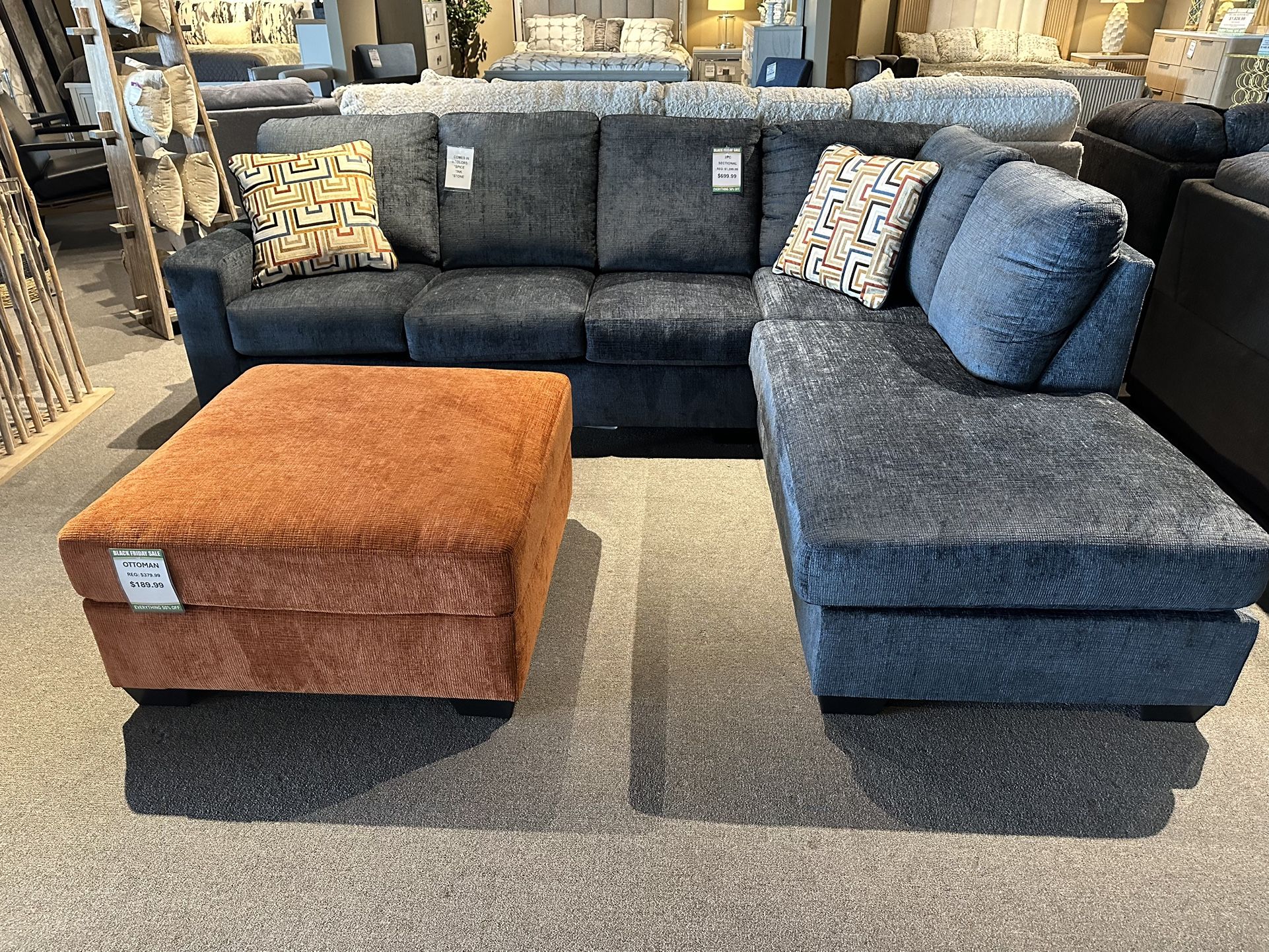 Navy Blue Chaise Sectional 