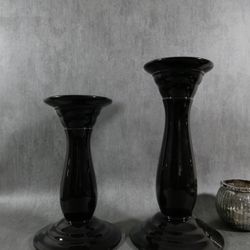 2pc Set Black Ceramic Candle Holders Pillars for Home Decor Event Party Wedding