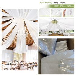 6 Panels White Ceiling Drapes for Wedding Ceiling Drapes 5ftx20ft Wedding Arch Draping Fabric Sheer Curtains Voile Chiffon Drapery Draping Wedding Cei