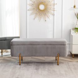 BRAND NEW - Velvet Upholstered Flip Top Storage Bench - GRAY