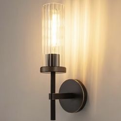 19.5" Knurled‑Craft Hardwired Black Gold Wall Sconce-1 Pack