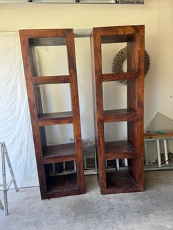 Pair of Tall Solid Wood Cube Shelving Units