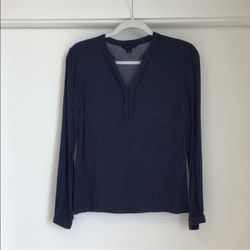 Navy Blue Printed Long Sleeve Blouse