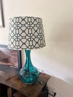 Modern Teal Blue Glass Table Lamp with Geometric Shade