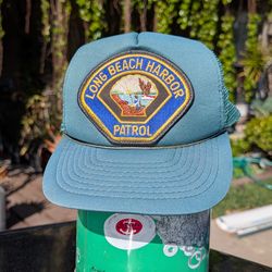Vintage Long Beach harbor patrol hat green port baseball cap