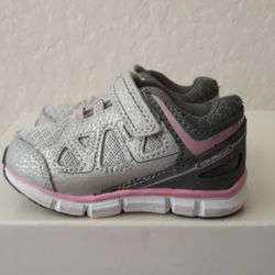 TODDLER GIRLS SIZE 5 GRAY/PINK  SNEAKERS/SHOES...ADJUSTABLE VELCRO STRAP 