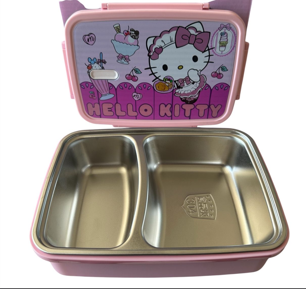 Hello Kitty Bento Lunch Box with Stainless Steel Tray – Pink, 2 Compartments, New in Box