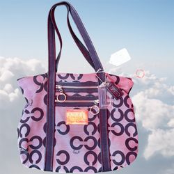 Vintage Coach Black +Gray Poppy Shoulder Tote Bag Logo 14530 Purse Purple Int.