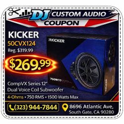 Kicker CompVX Series CVX12 12" Dual Voice Coil Subwoofer 1500 Watts 50CVX124 🚨 Payment Options Available 🚨 No Credit Needed 🚨 