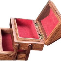 Vintage 3 Level Wooden Medal Eastern Style Hut Shaped Lid  Storage Box Hand Crafted Carved