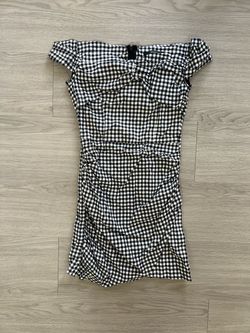 Gingham Print Off the Shoulder Dress