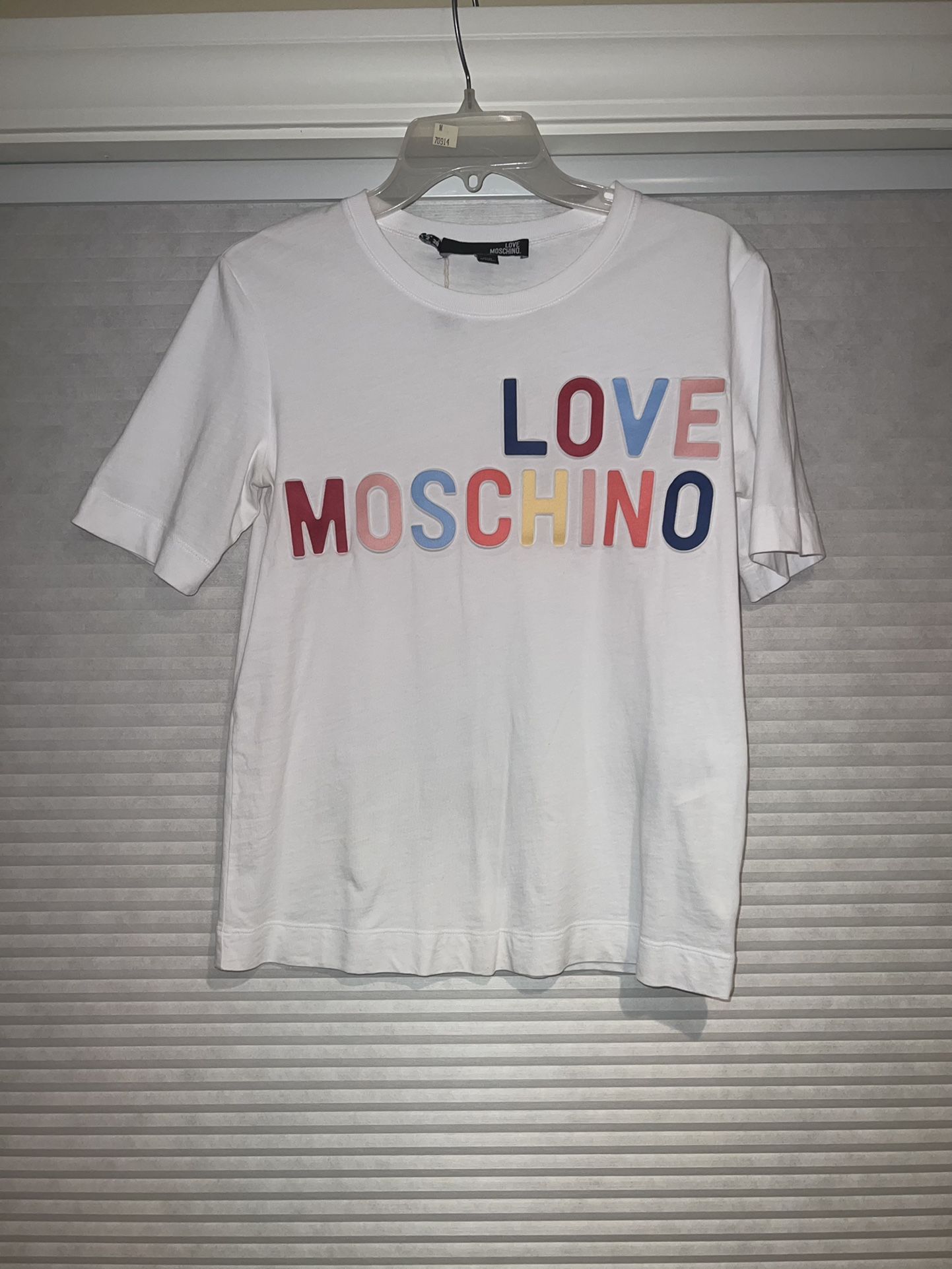 Moschino T Shirt Worn Twice Grea Condition White Tee Raised Moschino Logo Fits Womens XS/s Size 2